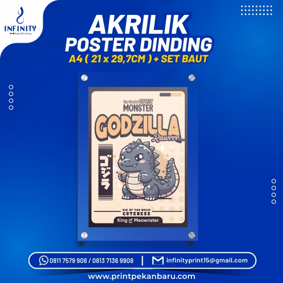 Akrilik Poster Dinding A4 2 Lapis 2 mm 21 x 29,7 cm + Set Baut